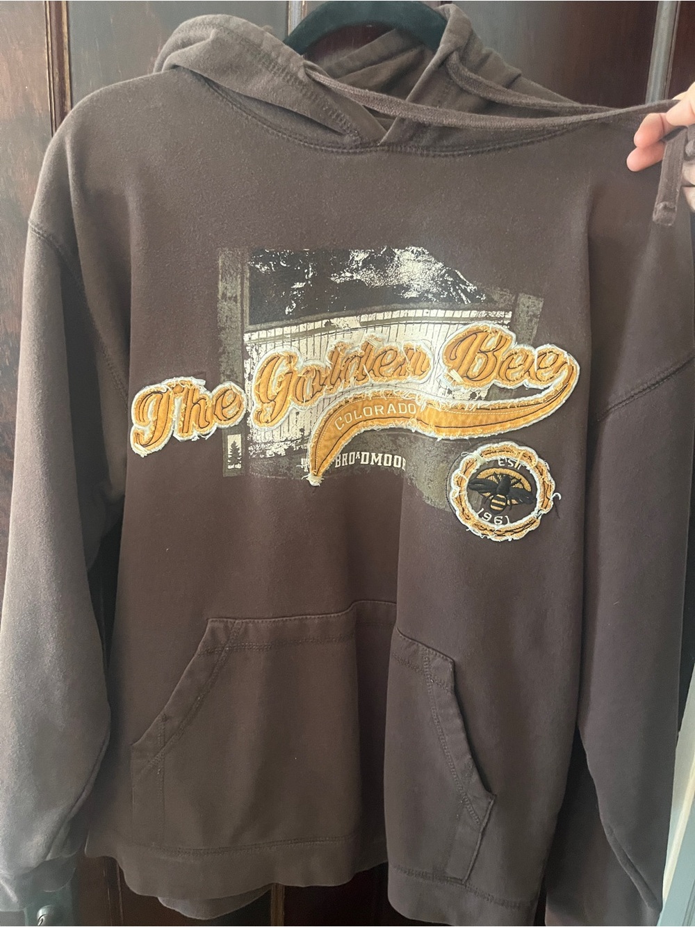 The Broadmoor Colorado Springs Golden Bee Pub Hoodie Brown Graphic Size S